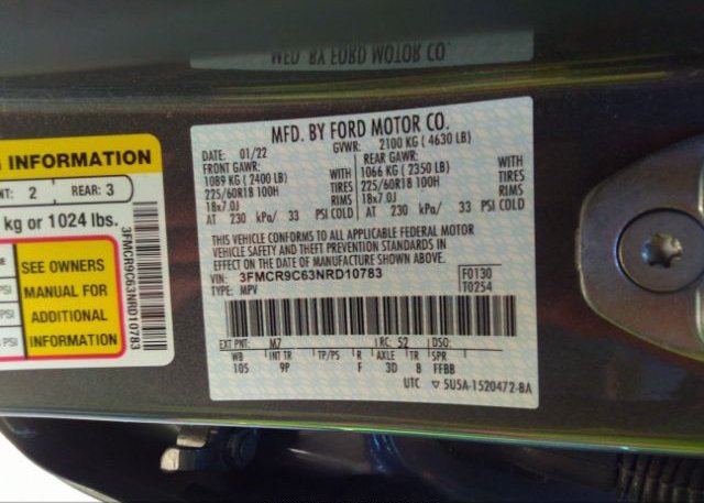 2022 FORD BRONCO SPORT(VIN: 3FMCR9C63NRD10783