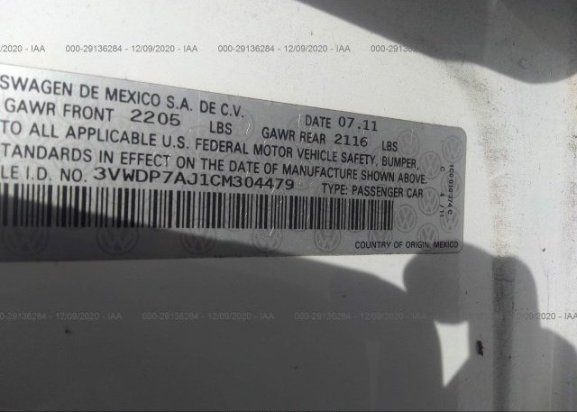 3VWDP7AJ1CM304479 2012 VOLKSWAGEN JETTA SEDAN