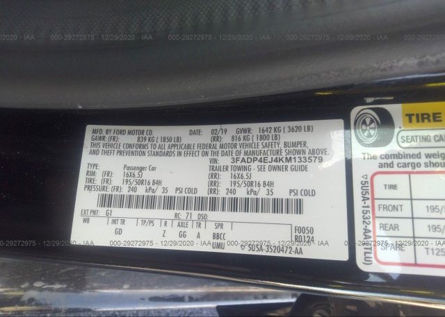 3FADP4EJ4KM133579 2019 FORD FIESTA