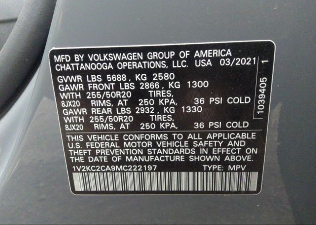 2021 VOLKSWAGEN ATLAS CROSS SPORT(VIN: 1V2KC2CA9MC222197