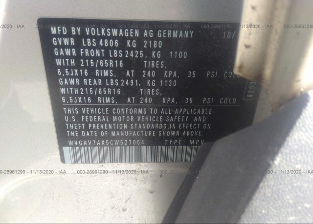 WVGAV7AX5CW527054 2012 VOLKSWAGEN TIGUAN