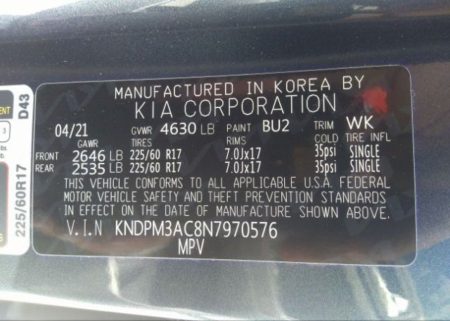 2022 KIA SPORTAGE(VIN: KNDPM3AC8N7970576