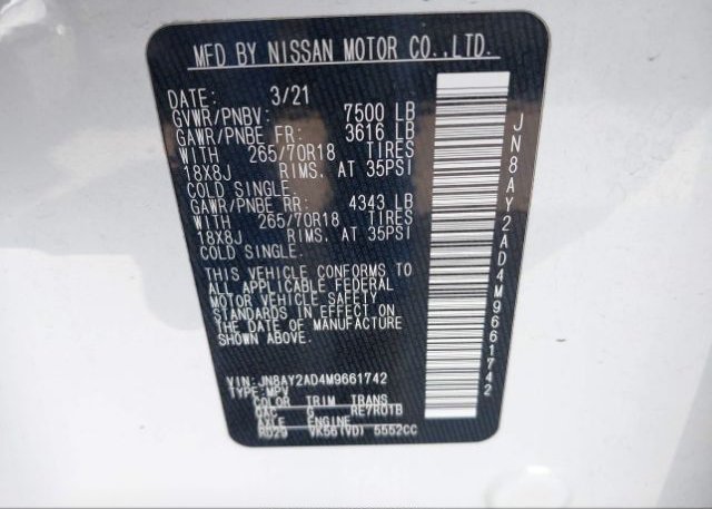 2021 NISSAN ARMADA(VIN: JN8AY2AD4M9661742