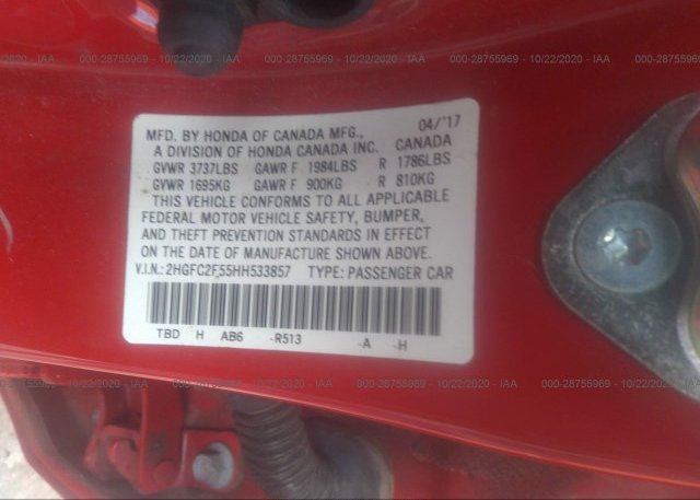 2HGFC2F55HH533857 2017 HONDA CIVIC SEDAN