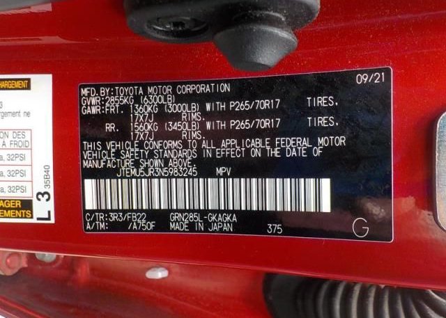 2022 TOYOTA 4RUNNER(VIN: JTEMU5JR3N5983245