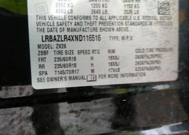 2022 BUICK ENVISION(VIN: LRBAZLR4XND116516