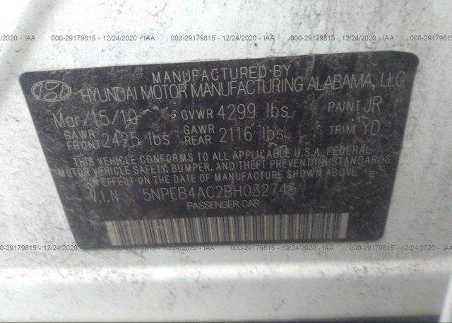 5NPEB4AC2BH032745 2011 HYUNDAI SONATA