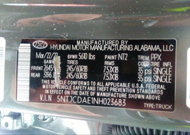 2022 HYUNDAI SANTA CRUZ(VIN: 5NTJCDAE1NH023683