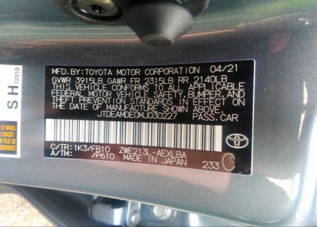 2021 TOYOTA COROLLA(VIN: JTDEAMDE0MJ030227