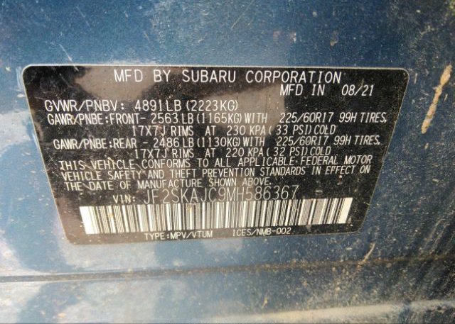 2021 SUBARU FORESTER(VIN: JF2SKAJC9MH586367