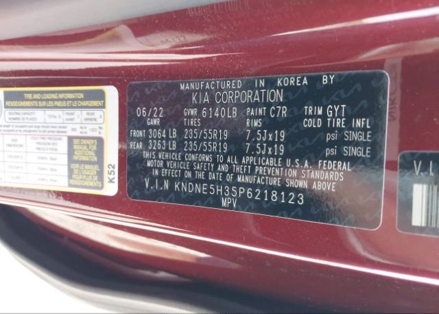 2023 KIA CARNIVAL(VIN: KNDNE5H35P6218123