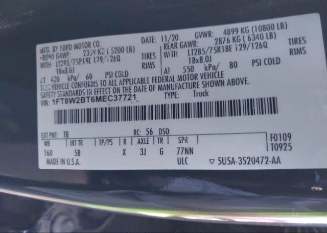 2021 FORD F-250(VIN: 1FT8W2BT6MEC37721