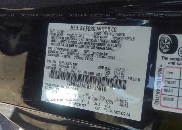 1ZVBP8AM1B5125810 2011 FORD MUSTANG