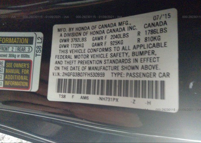 2HGFG3B07FH530959 2015 HONDA CIVIC COUPE
