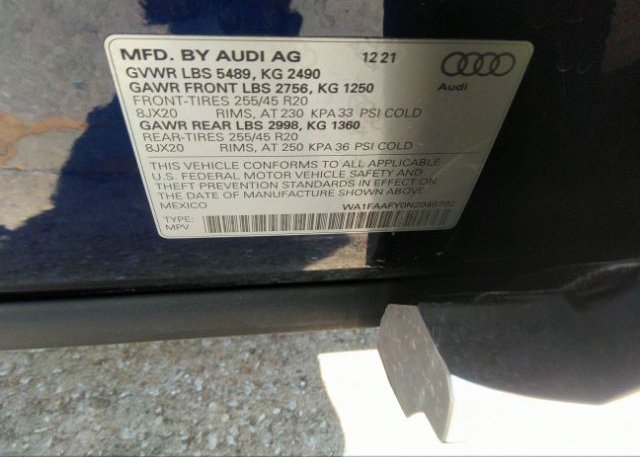 2022 AUDI Q5(VIN: WA1FAAFY0N2048792