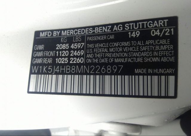 2021 MERCEDES-BENZ CLA(VIN: W1K5J4HB8MN226897