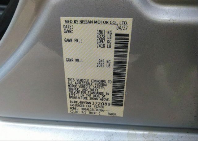2022 NISSAN ALTIMA(VIN: 1N4BL4BV3NN372089