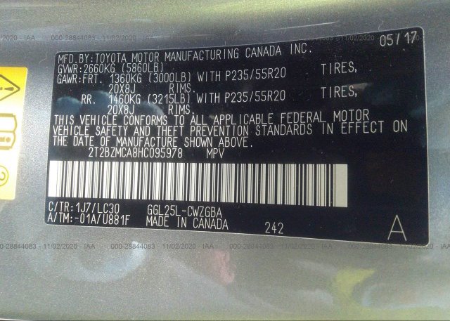 2T2BZMCA8HC095978 2017 LEXUS RX