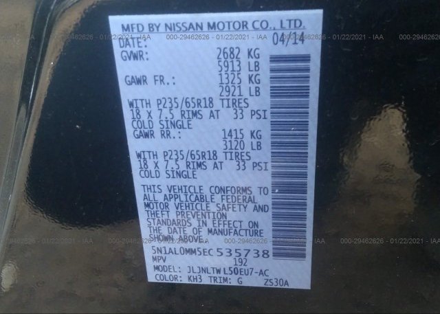 5N1AL0MM5EC535738 2014 INFINITI QX60