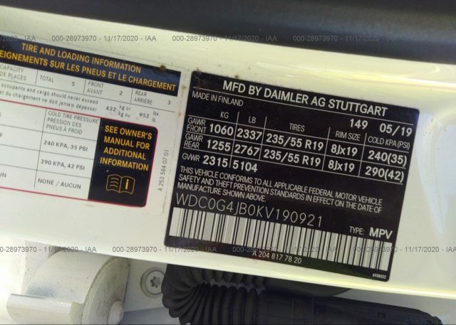 WDC0G4JB0KV190921 2019 MERCEDES-BENZ GLC