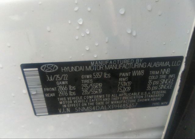 2023 HYUNDAI SANTA FE(VIN: 5NMS4DALXPH485657
