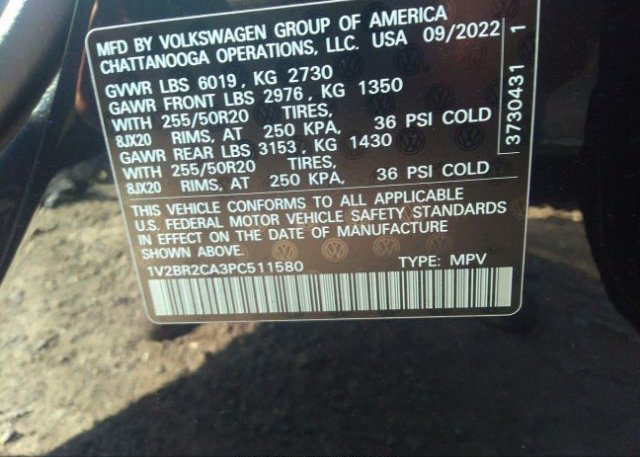 2023 VOLKSWAGEN ATLAS(VIN: 1V2BR2CA3PC511580