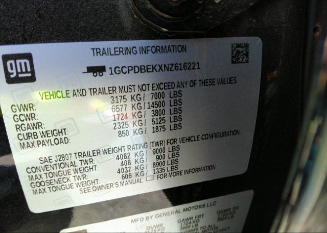 2022 CHEVROLET SILVERADO 1500(VIN: 1GCPDBEKXNZ616221