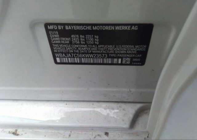 2019 BMW 5 SERIES VIN: WBAJA7C56KWW23573