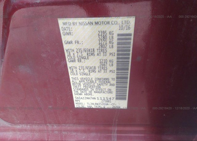 5N1AZ2MH7HN111547 2017 NISSAN MURANO