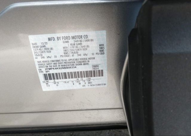 2022 FORD EDGE(VIN: 2FMPK4K92NBB06334