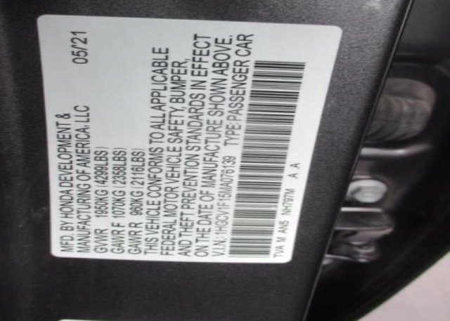 2021 HONDA ACCORD SEDAN(VIN: 1HGCV1F15MA076139