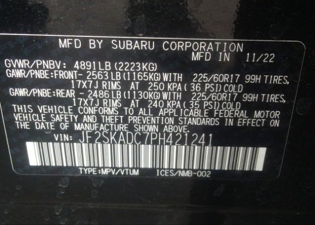 2023 SUBARU FORESTER(VIN: JF2SKADC7PH421241