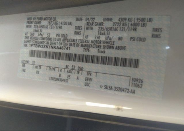 2022 FORD E-TRANSIT CARGO VAN(VIN: 1FTBW3XK1NKA46741