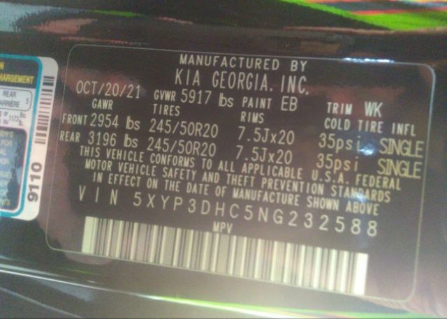 2022 KIA TELLURIDE(VIN: 5XYP3DHC5NG232588