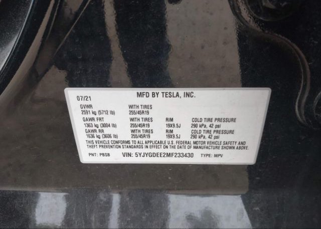 2021 TESLA MODEL Y(VIN: 5YJYGDEE2MF233430