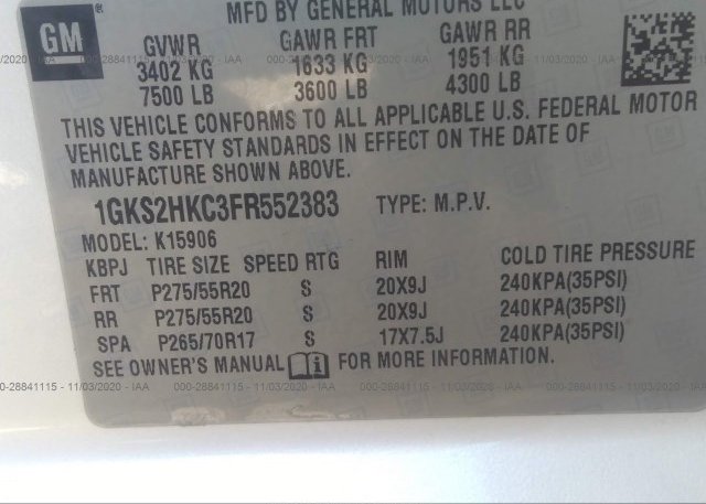 1GKS2HKC3FR552383 2015 GMC YUKON XL