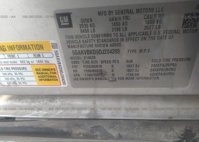 5GAKVBKD9DJ204285 2013 BUICK ENCLAVE