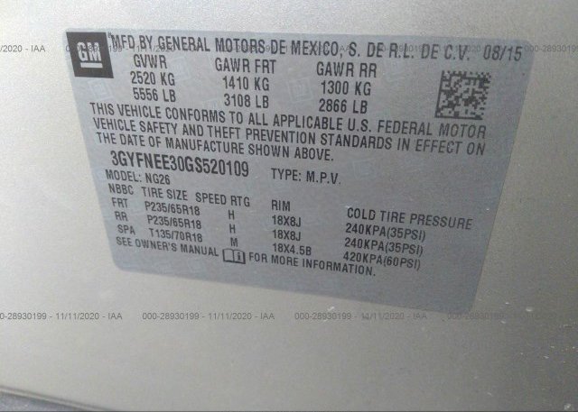 3GYFNEE30GS520109 2016 CADILLAC SRX