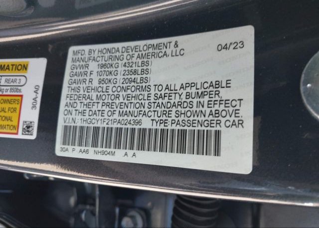 2023 HONDA ACCORD SEDAN(VIN: 1HGCY1F21PA024396