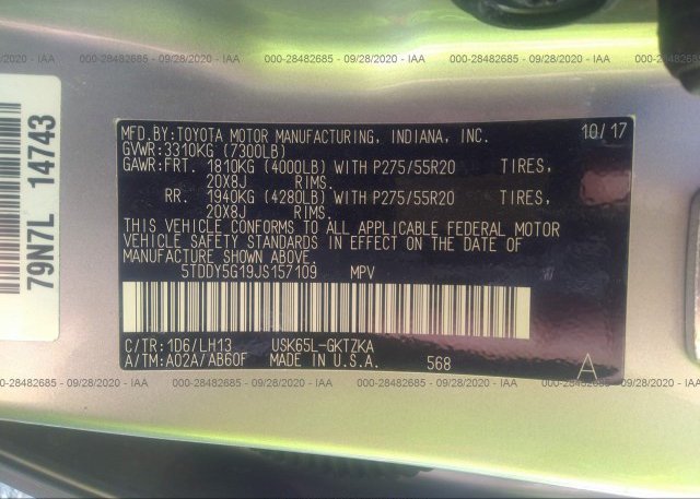 5TDDY5G19JS157109 2018 TOYOTA SEQUOIA
