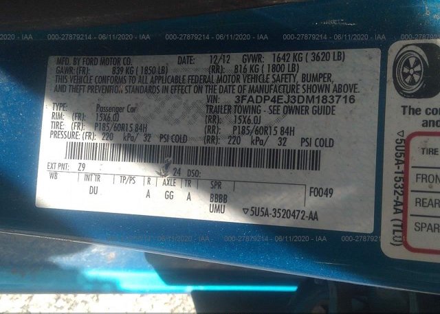 3FADP4EJ3DM183716 2013 FORD FIESTA