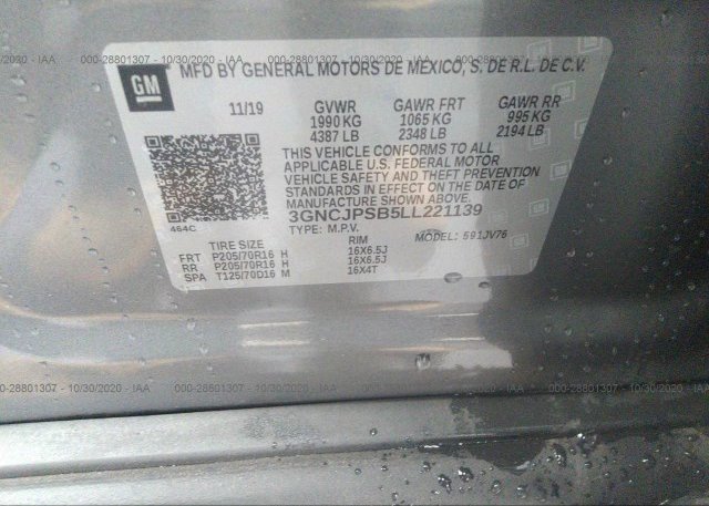 3GNCJPSB5LL221139 2020 CHEVROLET TRAX