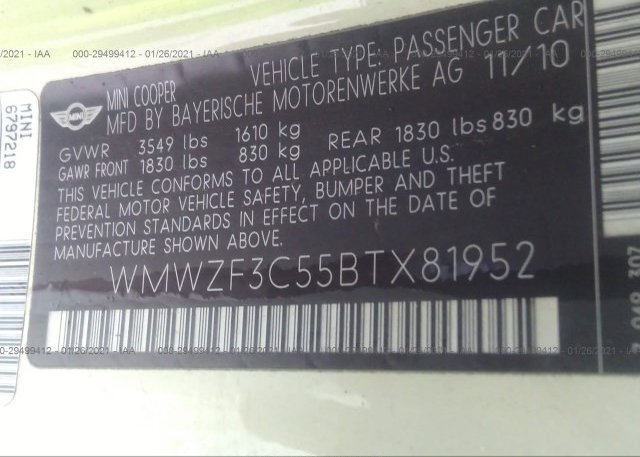 WMWZF3C55BTX81952 2011 MINI COOPER CLUBMAN