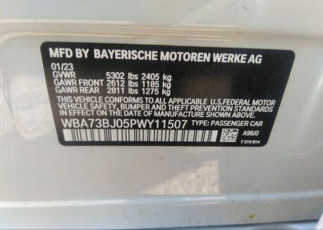 2023 BMW 5 SERIES(VIN: WBA73BJ05PWY11507