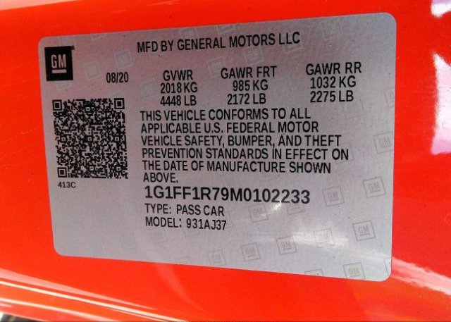 2021 CHEVROLET CAMARO(VIN: 1G1FF1R79M0102233