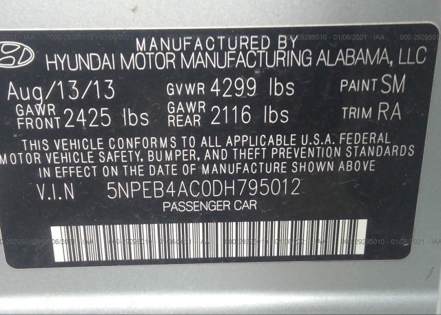 5NPEB4AC0DH795012 2013 HYUNDAI SONATA