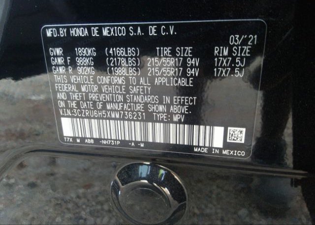 2021 HONDA HR-V(VIN: 3CZRU6H5XMM736231