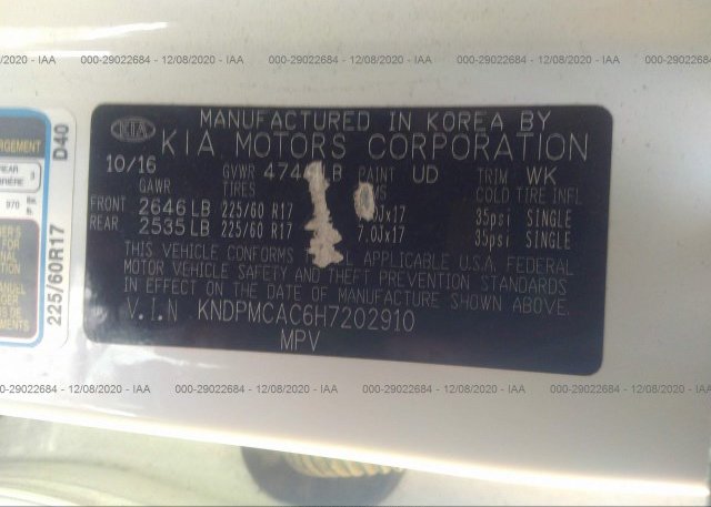 KNDPMCAC6H7202910 2017 KIA SPORTAGE