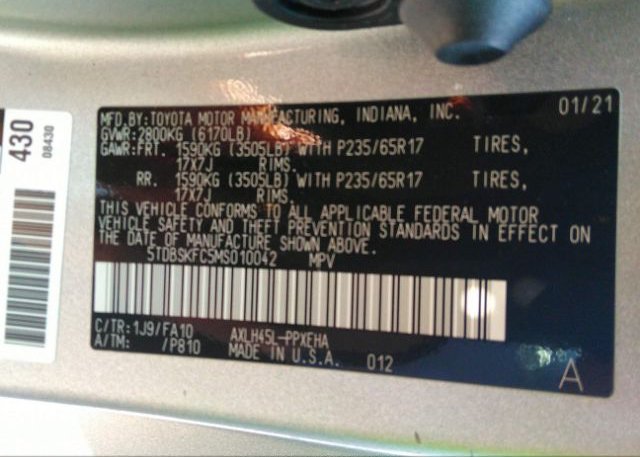 2021 TOYOTA SIENNA(VIN: 5TDBSKFC5MS010042