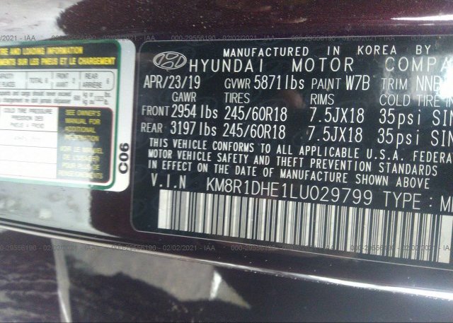 KM8R1DHE1LU029799 2020 HYUNDAI PALISADE